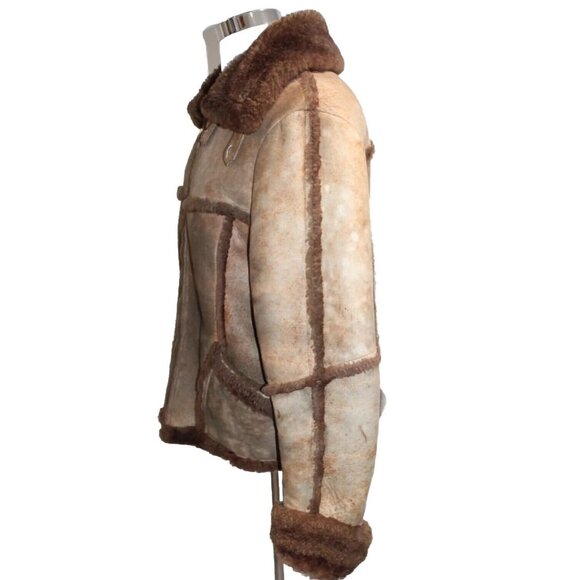 Vintage Brown Sheepskin Western Marlboro Man Shearling Fur Jacket Coat Men's 46 - Picture 7 of 14